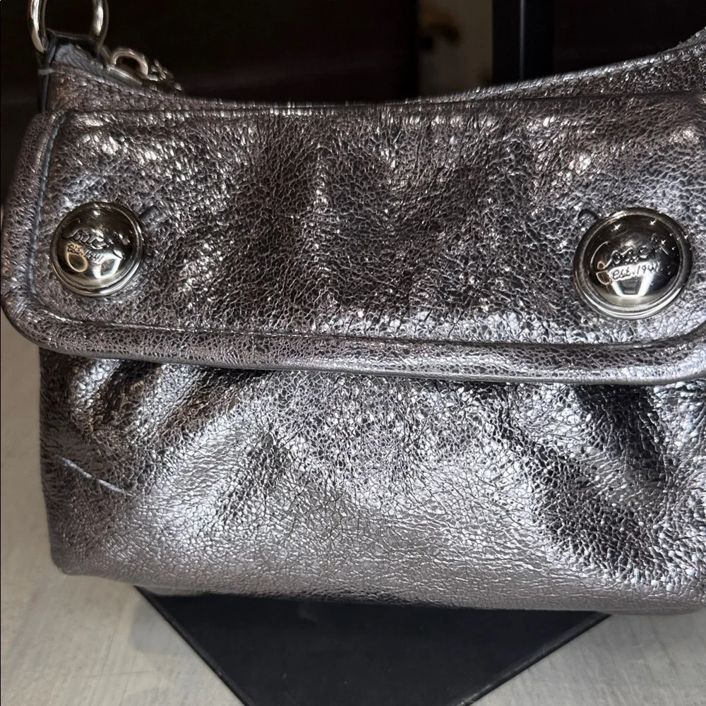 Rare Coach Poppy Limited Edition Metallic Double Button Silver Crossbody